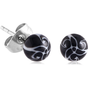 UV ACRYLIC FLOWER BALL EAR STUDS PAIR