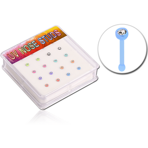 BOX OF 20 UV ACRYLIC JEWELLED NOSE BONES