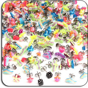 VALUE PACK OF MIX UV ACRYLIC EAR STUDS WITH SURGICAL STEEL POSTS - PACK OF 1000 PAIRS