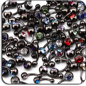 VALUE PACK OF MIX BLACKLINE SURGICAL STEEL JEWELLED NAVEL BANANAS - PACK OF 200 PCS