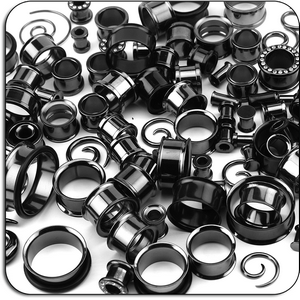 VALUE PACK OF MIX BLACKLINE SURGICAL STEEL TUNNELS EAR SPIRALS - PACK OF 200 PCS