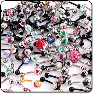 VALUE PACK OF MIX SURGICAL STEEL CRYSTALINE NAVEL BANANAS - PACK OF 250 PCS