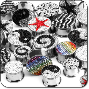 VALUE PACK OF MIX SURGICAL STEEL CRYSTALINE BOX PLUGS 6 TO 20MM - PACK OF 50 PCS
