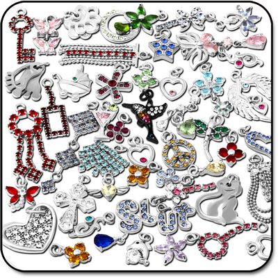 VALUE PACK OF MIX RHODIUM PLATED BRASS JEWELLED CHARM - PACK OF 200 PCS