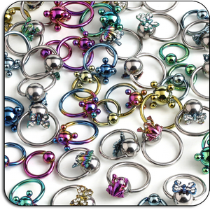 VALUE PACK OF MIX ANODISED SURGICAL STEEL BALL CLOSURE RINGS - PACK OF 100 PCS