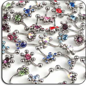 VALUE PACK OF MIX SURGICAL STEEL FANCY JEWELLED NAVEL BANANAS - PACK OF 250 PCS
