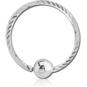 14K WHITE GOLD FIXED BEAD RING WITH DIAMOND CUTTING AND BALL PLAIN
