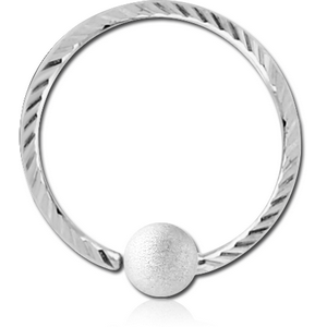 14K WHITE GOLD FIXED BEAD RING WITH DIAMOND CUTTING AND BRUSHED BALL