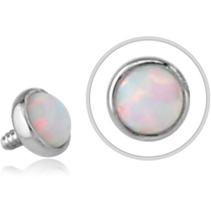 14K WHITE GOLD SYNTHETIC OPAL JEWELLED DISC FOR 1.2MM INTERNALLY THREADED PINS