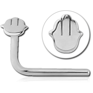 14K WHITE GOLD 90 DEGREE HAMSA NOSE STUD