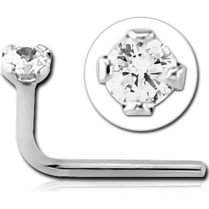 14K WHITE GOLD 90 DEGREE PRONG SET CZ NOSE STUD