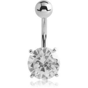 18K WHITE GOLD JEWELLED FASHION NAVEL BANANA WITH JEWELLED TOP BALL
