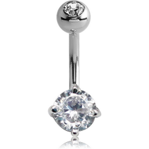 18K WHITE GOLD SWAROVSKI CRYSTAL JEWELLED FASHION NAVEL BANANA WITH SWAROVSKI CRYSTAL JEWELLED TOP BALL