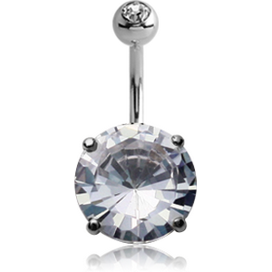 18K WHITE GOLD JEWELLED FASHION NAVEL BANANA WITH JEWELLED TOP BALL