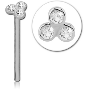 18K GOLD BEZEL SET TRINITY JEWELLED STRAIGHT LARGE NOSE STUD