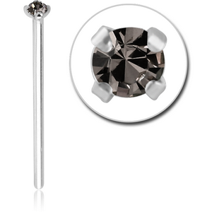 18K WHITE GOLD STRAIGHT 19MM LARGE NOSE STUD WITH 1.35MM PRONG SET BLACK DIAMOND