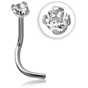18K WHITE GOLD 1.5MM PRONG SET JEWELLED CURVED NOSE STUD