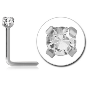 18K WITHE GOLD 3 MM PRONG SET JEWELLED 90 DEGREE NOSE STUD