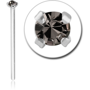 18K WHITE GOLD STRAIGHT NOSE STUD WITH 1.35 MM PRONG SET BLACK DIAMOND