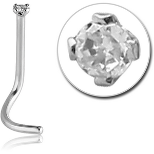 18K WHITE GOLD CURVED NOSE STUD WITH 1.35MM PRONG SET DIAMOND