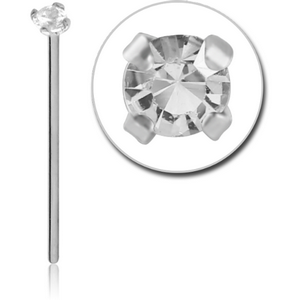 18K WHITE GOLD STRAIGHT 15MM NOSE STUD WITH 1.35MM PRONG SET DIAMOND