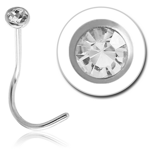 18K WHITE GOLD BEZEL SET JEWELLED CURVED NOSE STUD