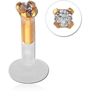 BIOFLEX INTERNAL LABRET WITH GOLD PVD COATED SURGICAL STEEL JEWELLED ATTACHMENT