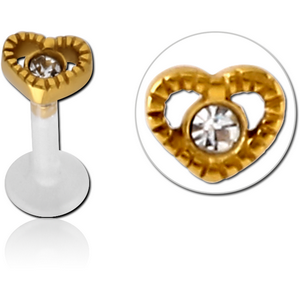 BIOFLEX INTERNAL LABRET WITH GOLD PVD COATED SURGICAL STEEL JEWELLED ATTACHMENT