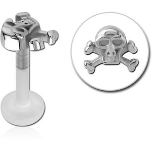 BIOFLEX INTERNAL LABRET WITH SURGICAL STEEL ATTACHMENT - CROSSBONES SKULL