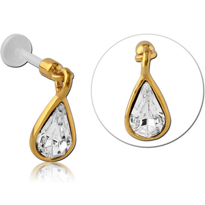 BIOFLEX MICRO LABRET WITH GOLD PVD COATED JEWELLED CHARM - PAIR DROP