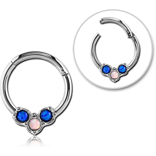 STERILE SURGICAL STEEL ROUND SYNTHETIC OPAL HINGED SEGMENT RING