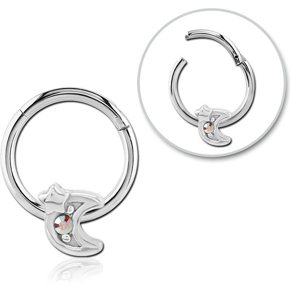 STERILE SURGICAL STEEL JEWELLED HINGED SEGMENT RING - CRESCENT AND STAR