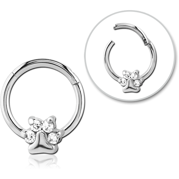 STERILE SURGICAL STEEL JEWELLED HINGED SEGMENT RING - ANIMAL PAW