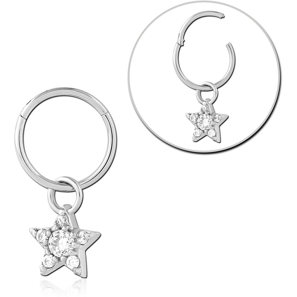 STERILE SURGICAL STEEL HINGED SEGMENT RING WITH JEWELLED CHARM