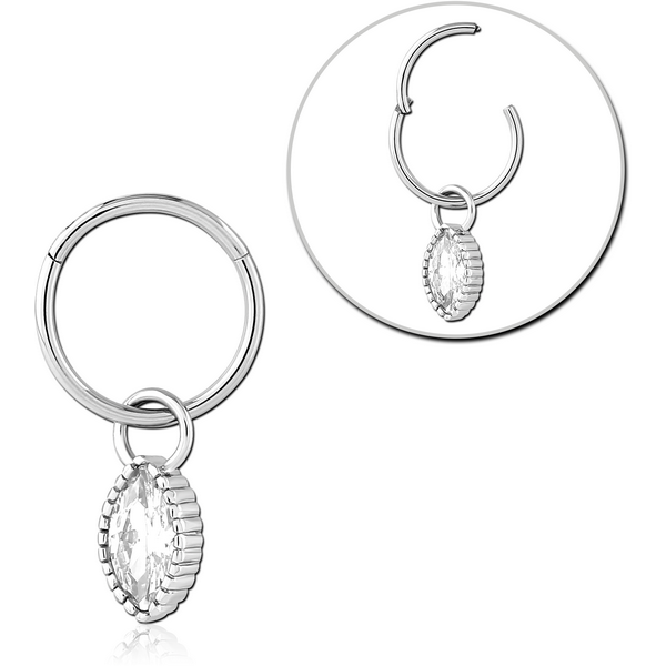 STERILE SURGICAL STEEL HINGED SEGMENT RING WITH JEWELLED CHARM