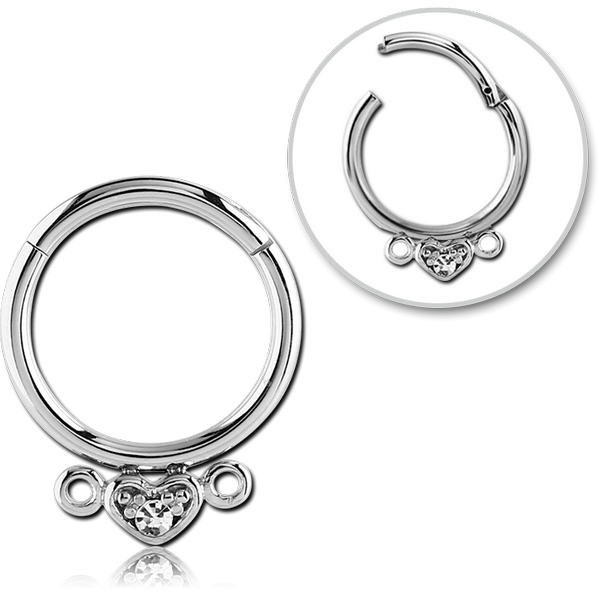 STERILE SURGICAL STEEL ROUND PRONG SET JEWELLED HINGED SEGMENT RING
