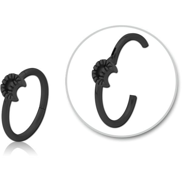 STERILE BLACK PVD COATED SURGICAL STEEL HINGED SEPTUM RING - CRESCENT