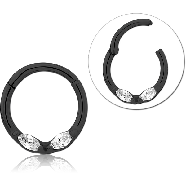 STERILE BLACK PVD COATED SURGICAL STEEL JEWELLED HINGED SEGMENT RING