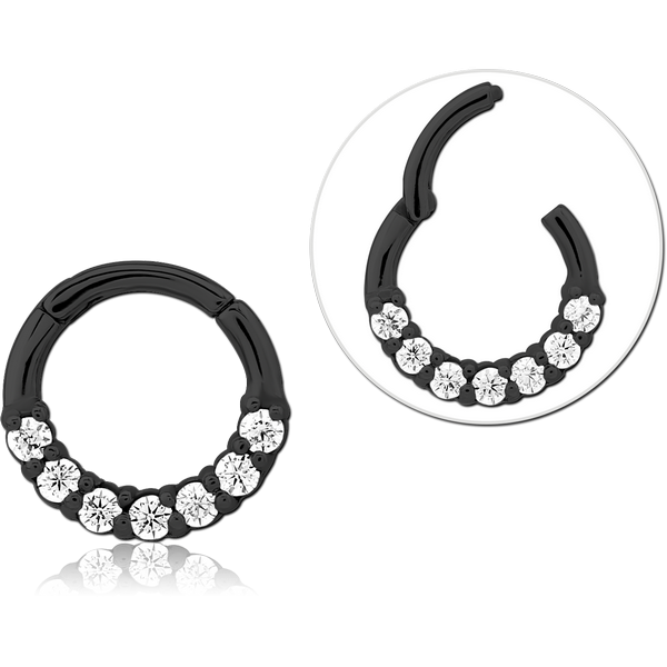 STERILE BLACK PVD COATED SURGICAL STEEL JEWELLED HINGED SEGMENT RING