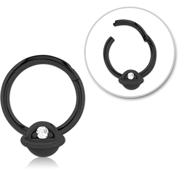 STERILE BLACK PVD COATED SURGICAL STEEL JEWELLED HINGED SEGMENT RING - HALF OPEN EYE