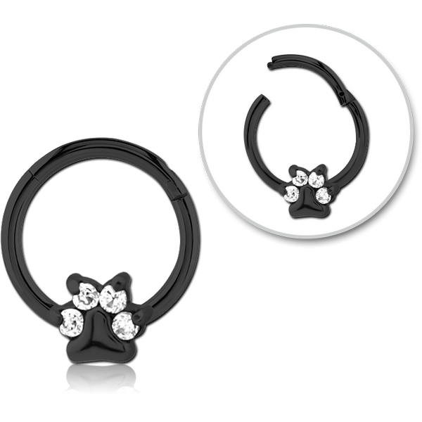STERILE BLACK PVD COATED SURGICAL STEEL JEWELLED HINGED SEGMENT RING - ANIMAL PAW