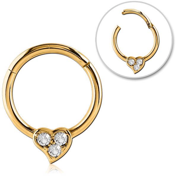 STERILE GOLD PVD COATED SURGICAL STEEL ROUND JEWELLED HINGED SEGMENT RING