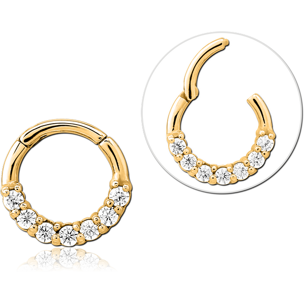 STERILE GOLD PVD COATED SURGICAL STEEL JEWELLED HINGED SEGMENT RING