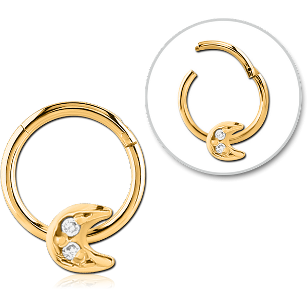 STERILE GOLD PVD COATED SURGICAL STEEL JEWELLED HINGED SEGMENT RING - CRESCENT PRONGS