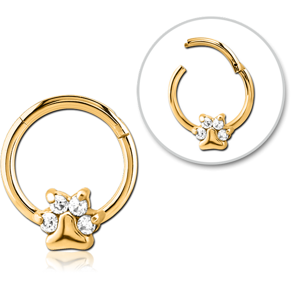 STERILE GOLD PVD COATED SURGICAL STEEL JEWELLED HINGED SEGMENT RING - ANIMAL PAW
