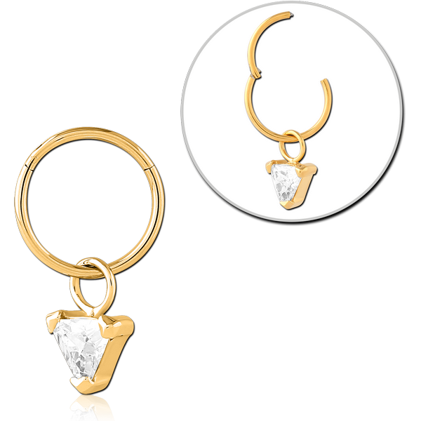 STERILE GOLD PVD COATE SURGICAL STEEL HINGED SEGMENT RING WITH JEWELLED CHARM