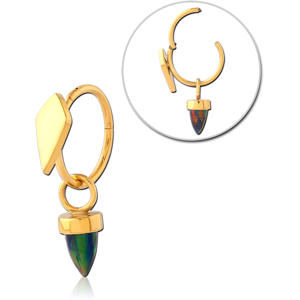 STERILE GOLD PVD COATE SURGICAL STEEL HINGED SEGMENT RING WITH JEWELLED CHARM