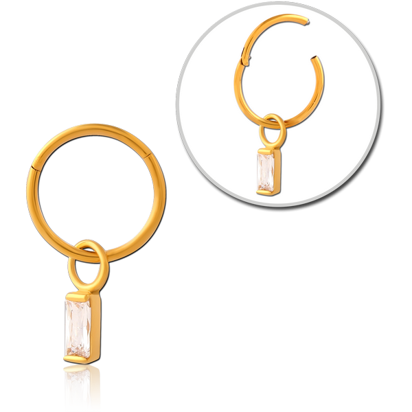 STERILE GOLD PVD COATE SURGICAL STEEL HINGED SEGMENT RING WITH JEWELLED CHARM