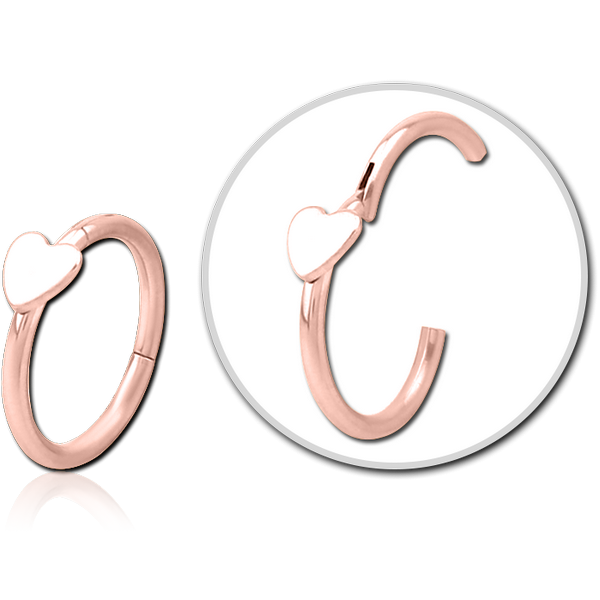 STERILE ROSE GOLD PVD COATED SURGICAL STEEL HINGED SEGMENT RING WITH ATTACHMENT - HEART