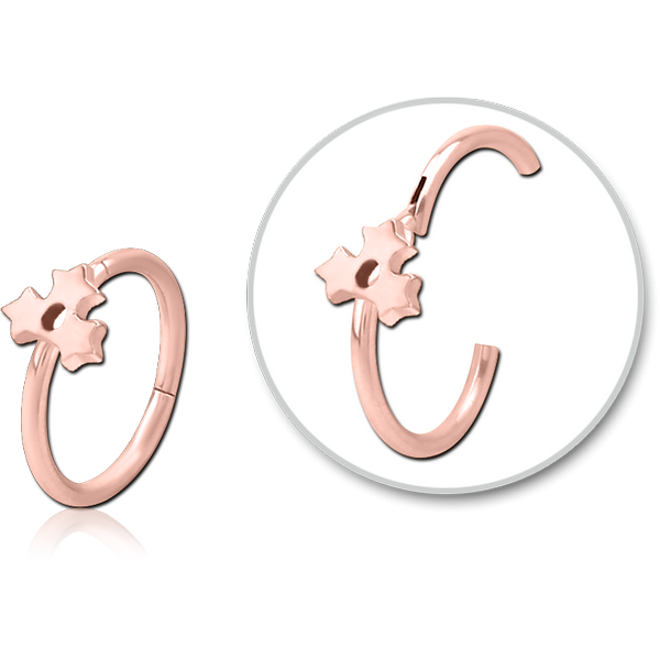 STERILE ROSE GOLD PVD COATED SURGICAL STEEL HINGED SEPTUM RING - TRIPLE STAR